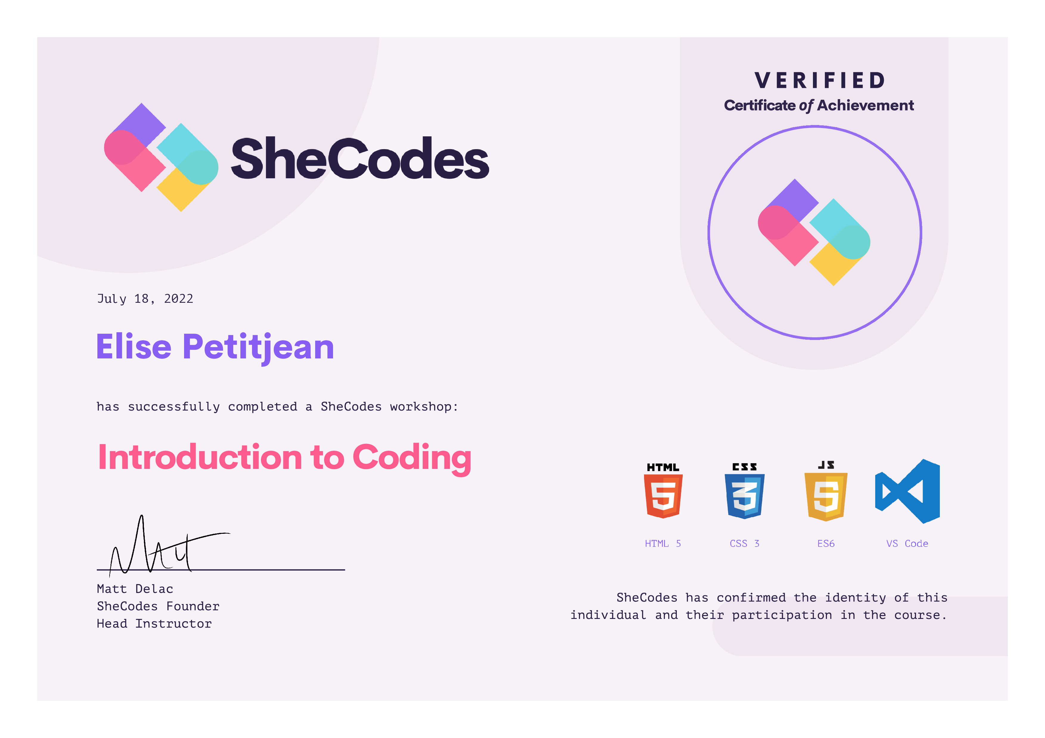 certificate-SheCodes basics